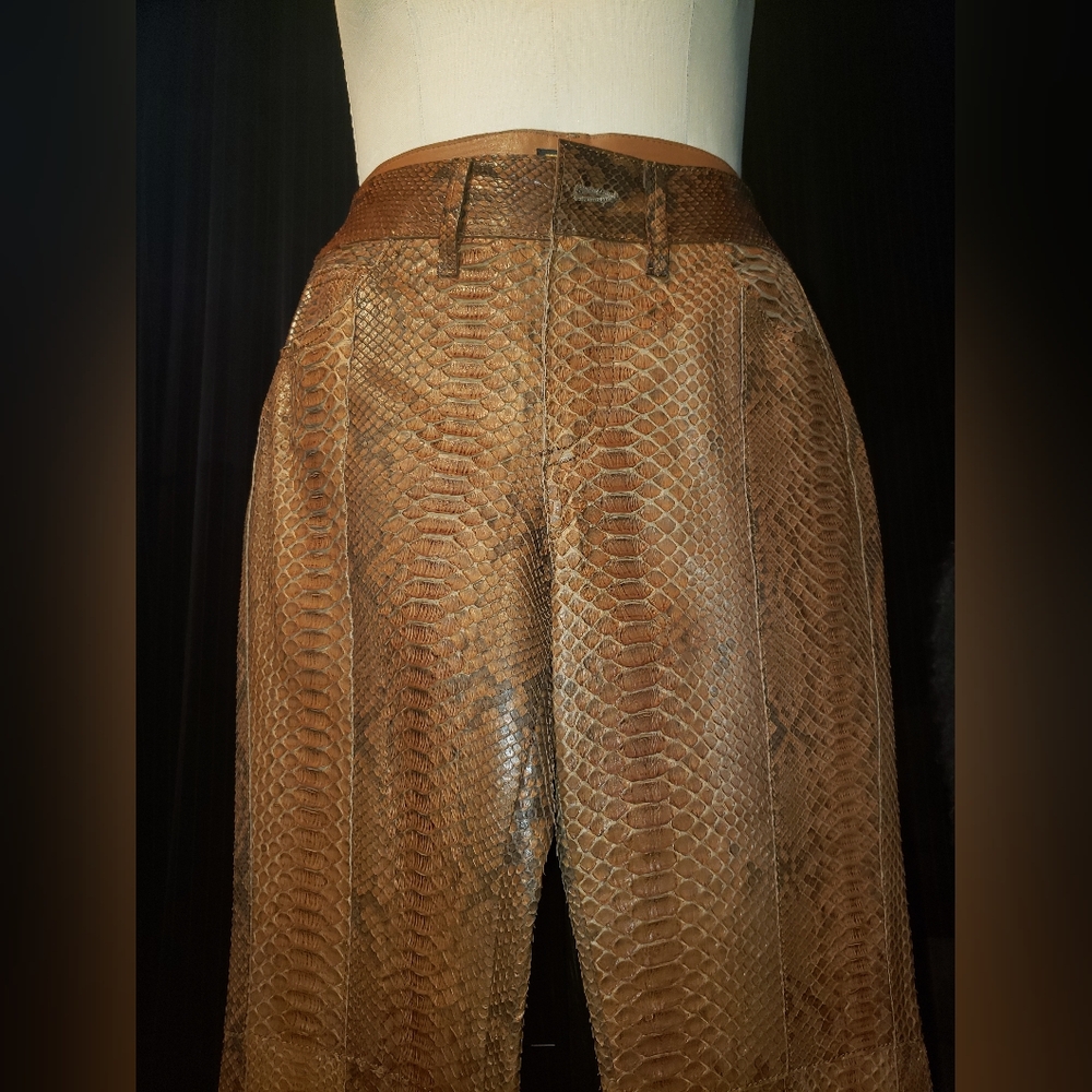 Manual genuine Python snakeskin reptile  brown cognac pants trouser. - Picture 6 of 16